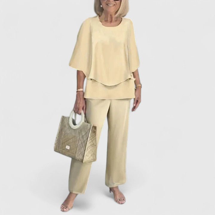 Sophie | Women's Loungewear Botanical Two-Piece Set with Layered Top and Wide-Leg Trousers 3