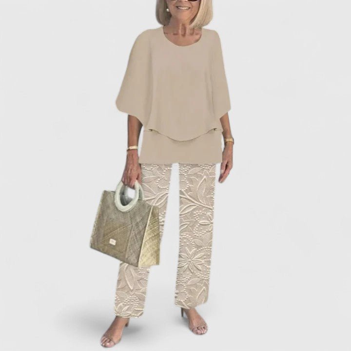 Sophie | Women's Loungewear Botanical Two-Piece Set with Layered Top and Wide-Leg Trousers 5