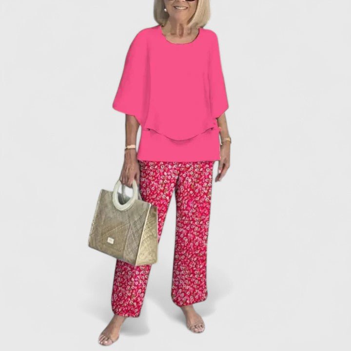 Sophie | Women's Loungewear Botanical Two-Piece Set with Layered Top and Wide-Leg Trousers 6