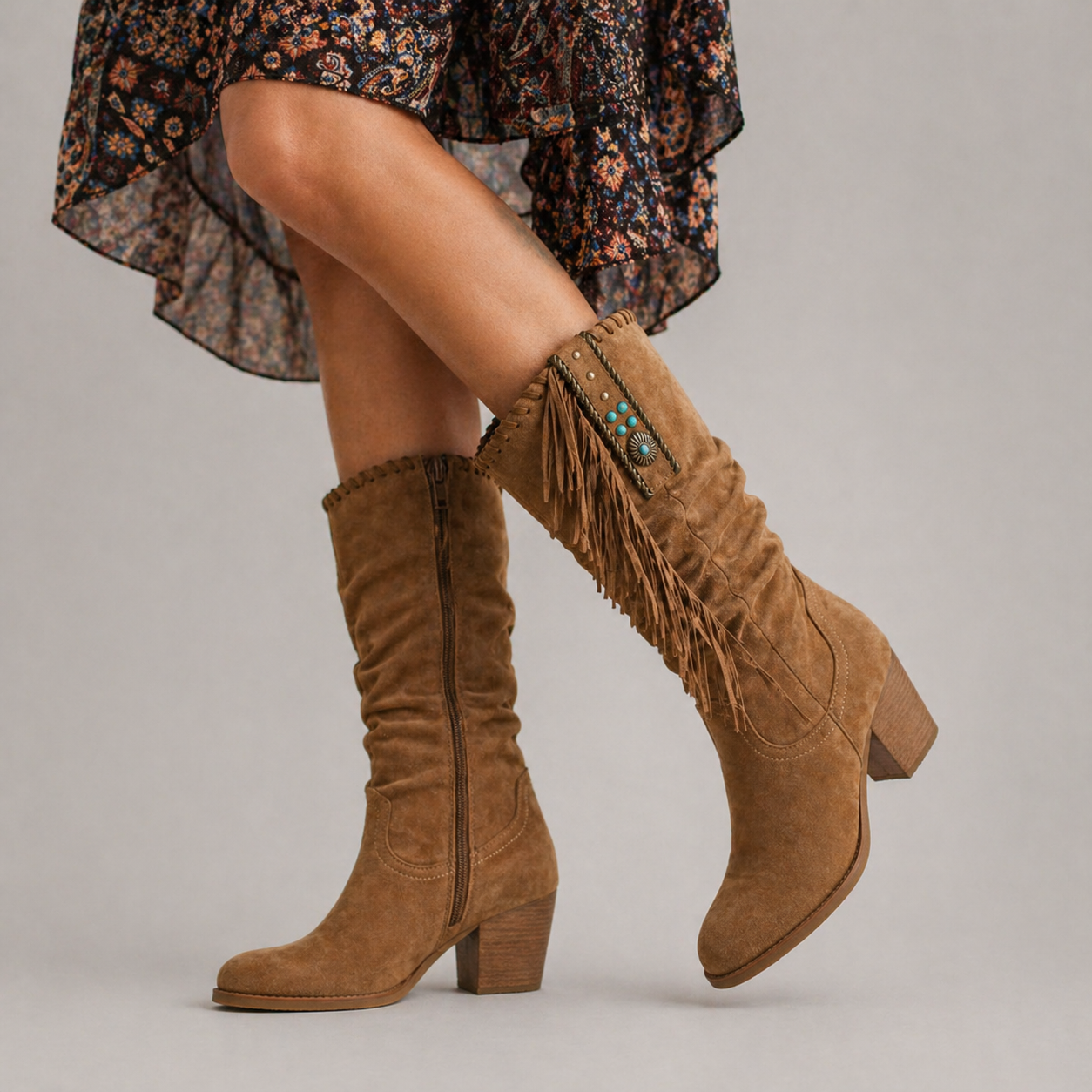 Wendy | Women's Mid-Calf Cowboy Fringe Boots 1
