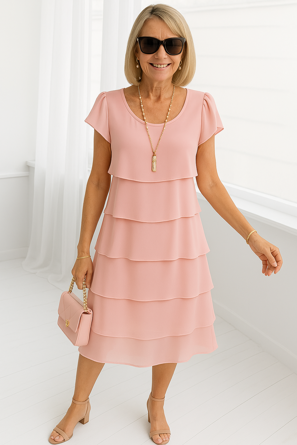 Women's Black Midi Dress | Layered Skirt, Elegant Formal Style 3