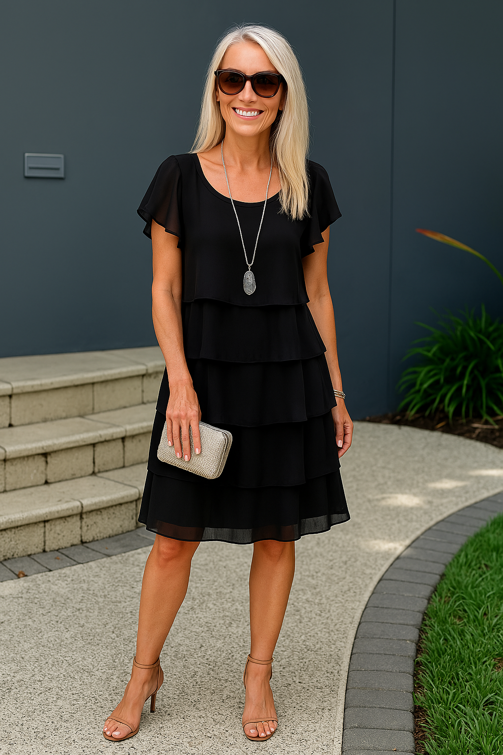 Women's Black Midi Dress | Layered Skirt, Elegant Formal Style 5