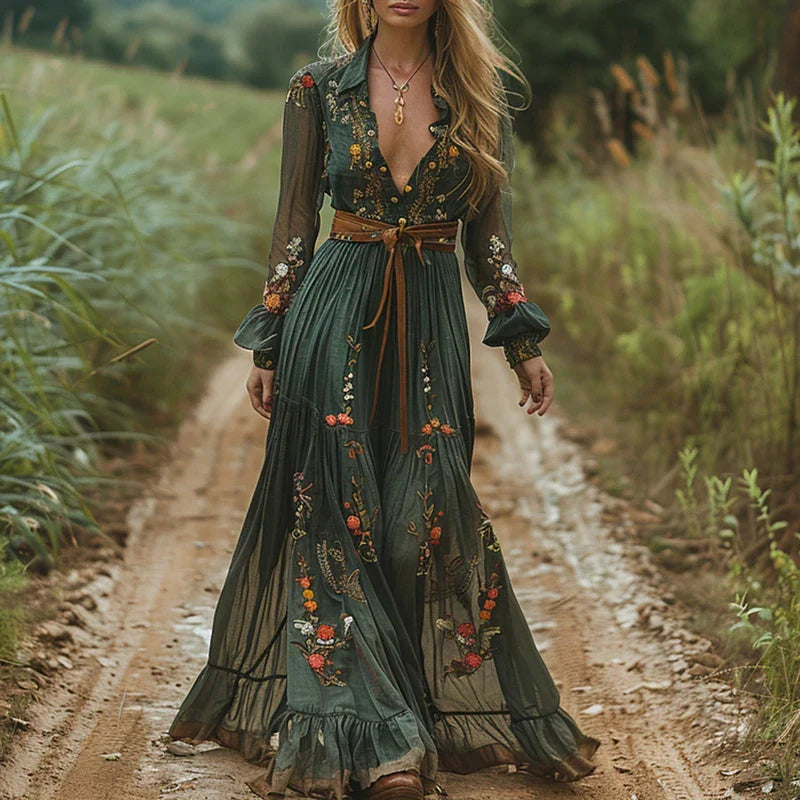 Women's Boho Maxi Dress | Floral Embroidery, Lightweight Summer Style 0