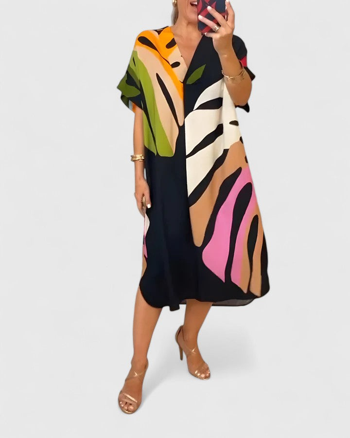 Women's Casual Midi Dress | Breathable Fabric, Leaf Print, Summer Style 0