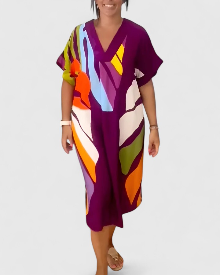 Women's Casual Midi Dress | Breathable Fabric, Leaf Print, Summer Style 1