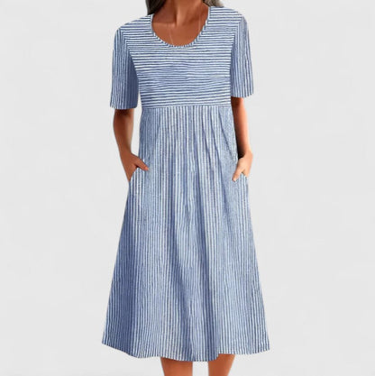 Women's Casual Summer Midi Dress | Striped Design with Pockets 0