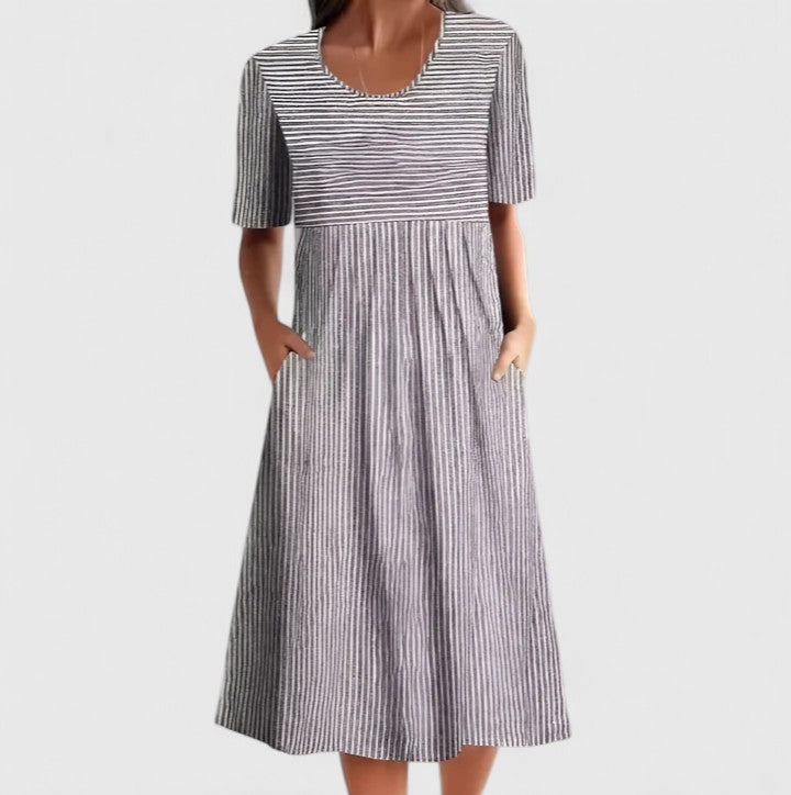 Women's Casual Summer Midi Dress | Striped Design with Pockets 1