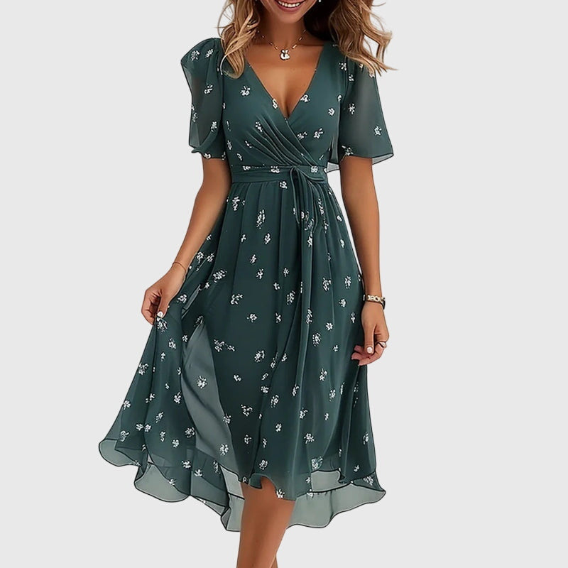 Women's Chic Midi Dress | Flattering Wrap V-Neck, Lightweight 1