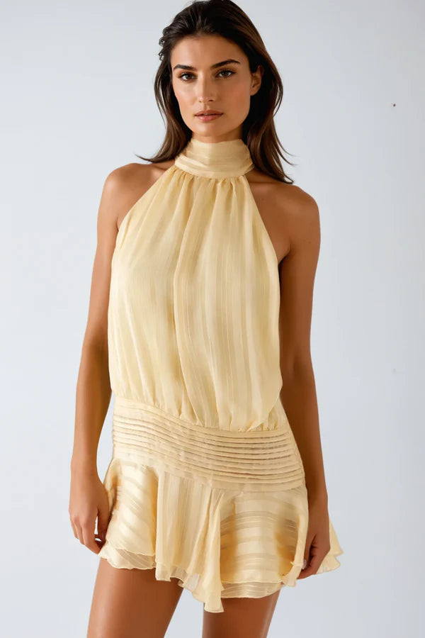 Women's Cocktail Mini Dress | Halter Neck with Ruffle Detail, Elegant 0