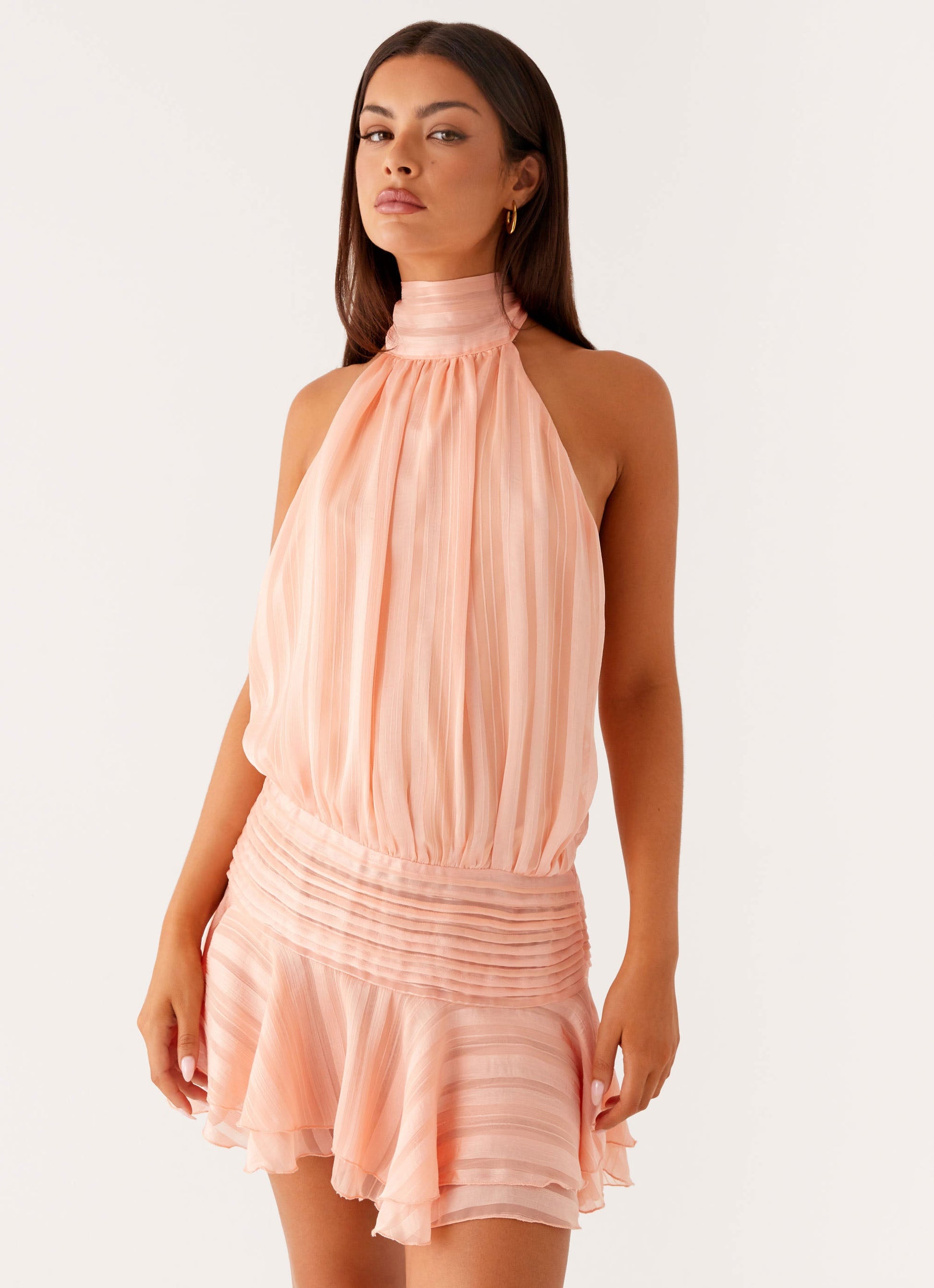 Women's Cocktail Mini Dress | Halter Neck with Ruffle Detail, Elegant 10