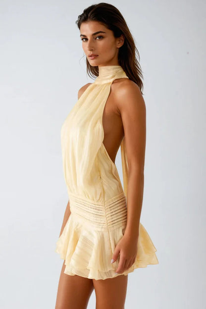 Women's Cocktail Mini Dress | Halter Neck with Ruffle Detail, Elegant 3