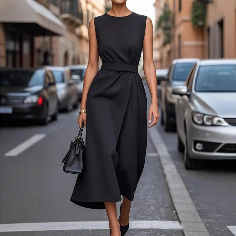 Women's Elegant Black Dress | Soft Draped Fit, Sleeveless Cocktail Style 2