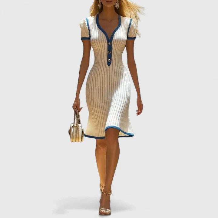 Women's Elegant Black Midi Dress | V-Neck, Body-Hugging Fit, Casual to Formal 1