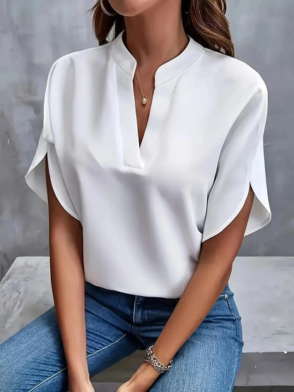 Women's Elegant Blouse | Tailored V-Neck, Cap Sleeves 1