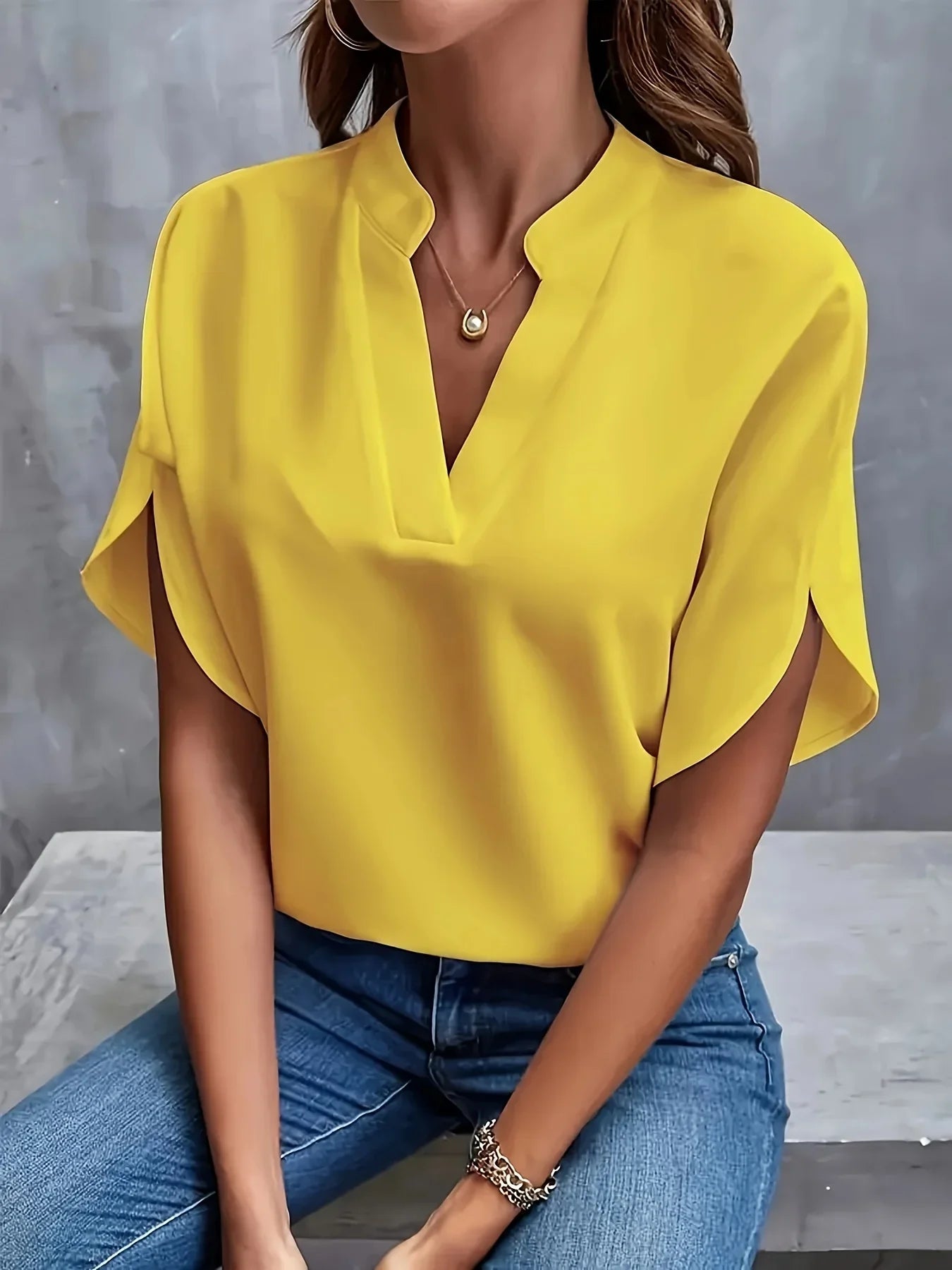 Women's Elegant Blouse | Tailored V-Neck, Cap Sleeves 2