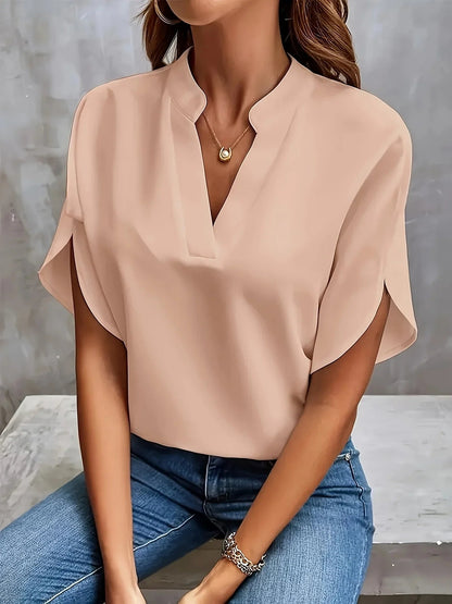 Women's Elegant Blouse | Tailored V-Neck, Cap Sleeves 5