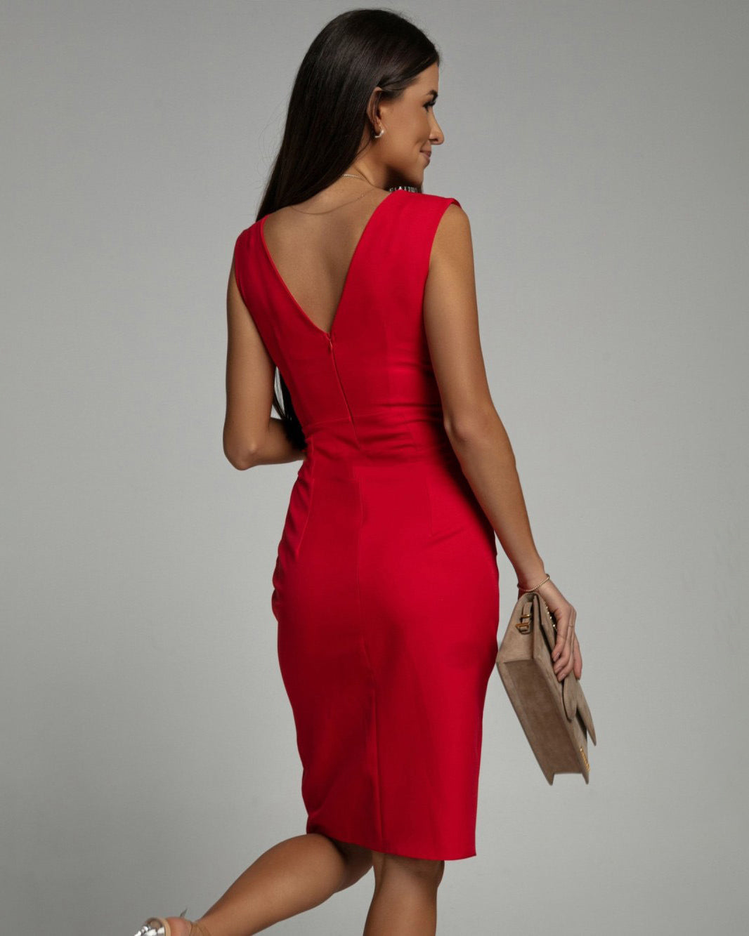 Women's Elegant Fitted Dress | V-Neck Design with Slit 1