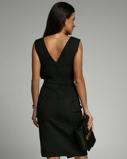Women's Elegant Fitted Dress | V-Neck Design with Slit 3
