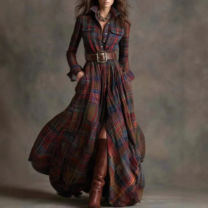 Women's Elegant Maxi Dress | Chic Plaid Design 0