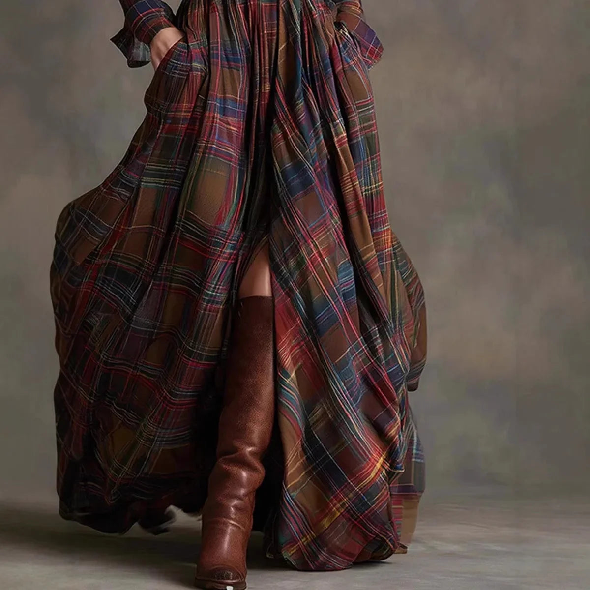 Women's Elegant Maxi Dress | Chic Plaid Design 1