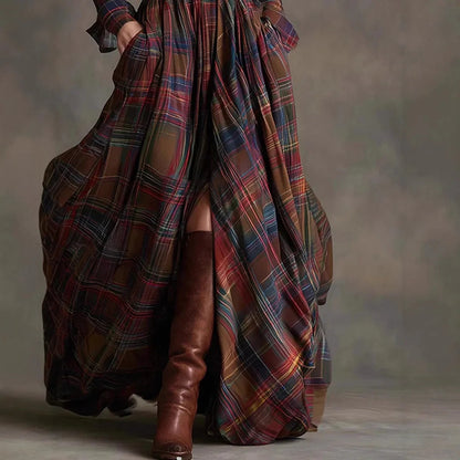 Women's Elegant Maxi Dress | Chic Plaid Design 1