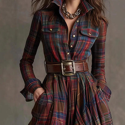 Women's Elegant Maxi Dress | Chic Plaid Design 2