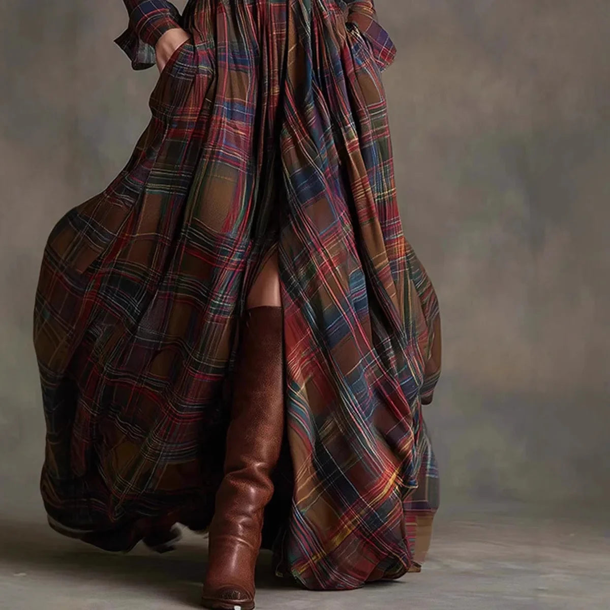 Women's Elegant Maxi Dress | Chic Plaid Design 3