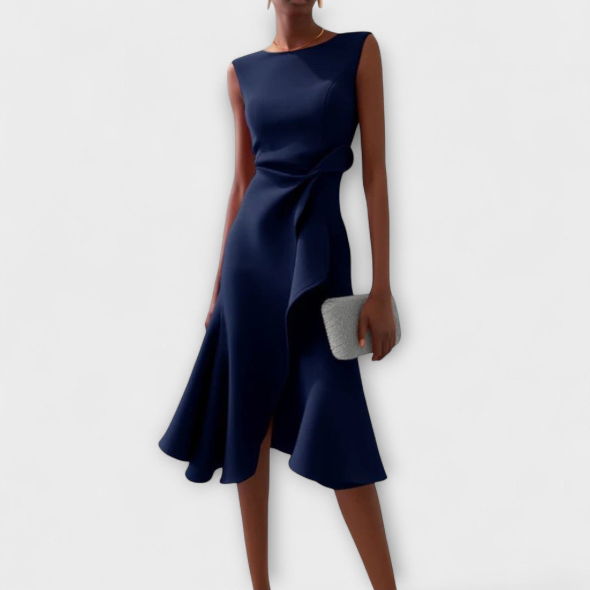 Women's Elegant Midi Dress | Asymmetric Detail, Sleeveless 2