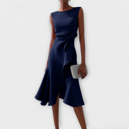 Women's Elegant Midi Dress | Asymmetric Detail, Sleeveless 2