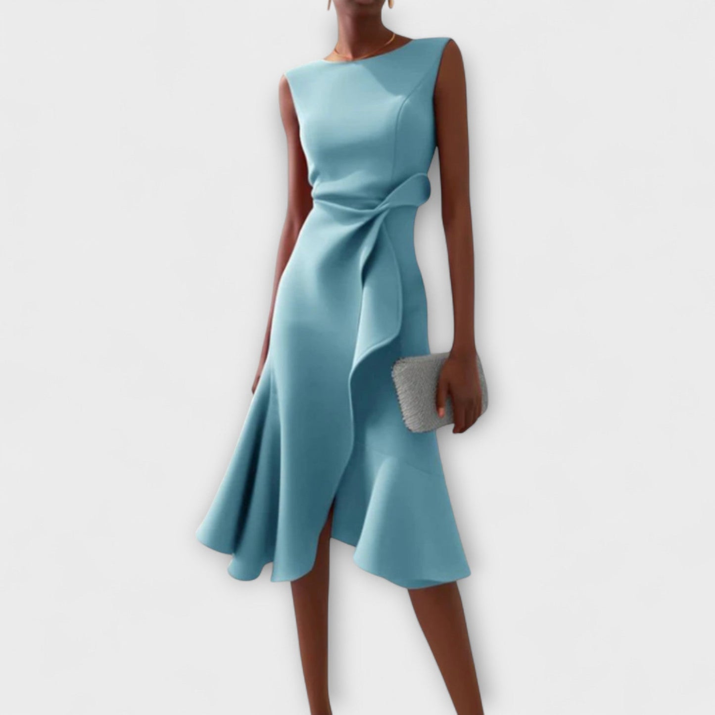 Women's Elegant Midi Dress | Asymmetric Detail, Sleeveless 4
