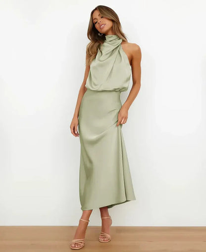 Women's Elegant Midi Dress | Cotton Blend, Sleeveless High Neck 14