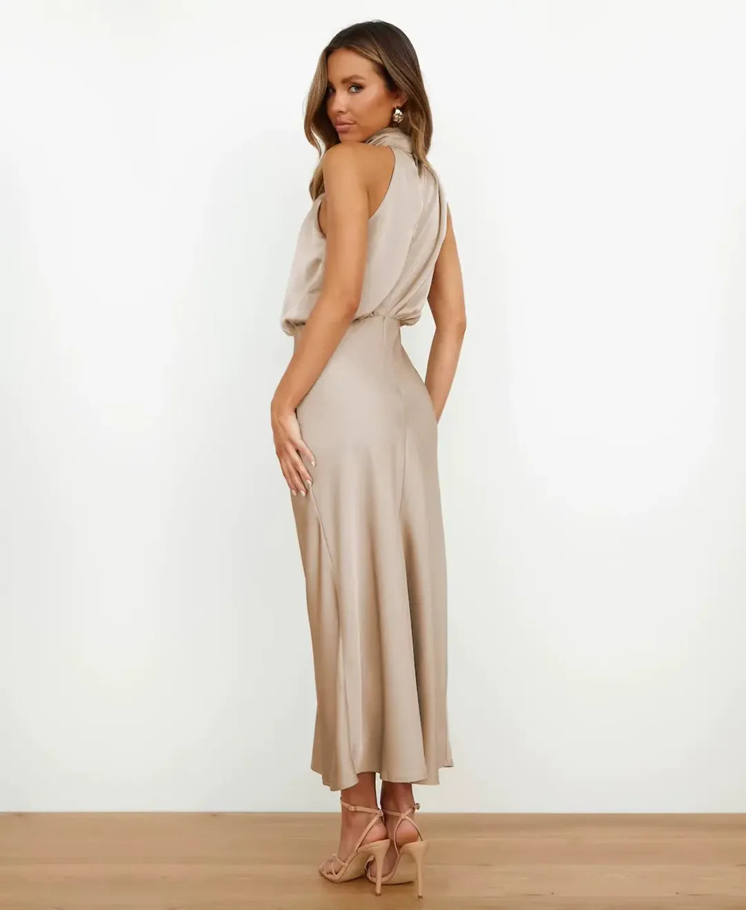 Women's Elegant Midi Dress | Cotton Blend, Sleeveless High Neck 2