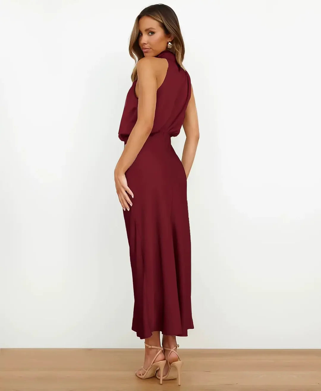 Women's Elegant Midi Dress | Cotton Blend, Sleeveless High Neck 4