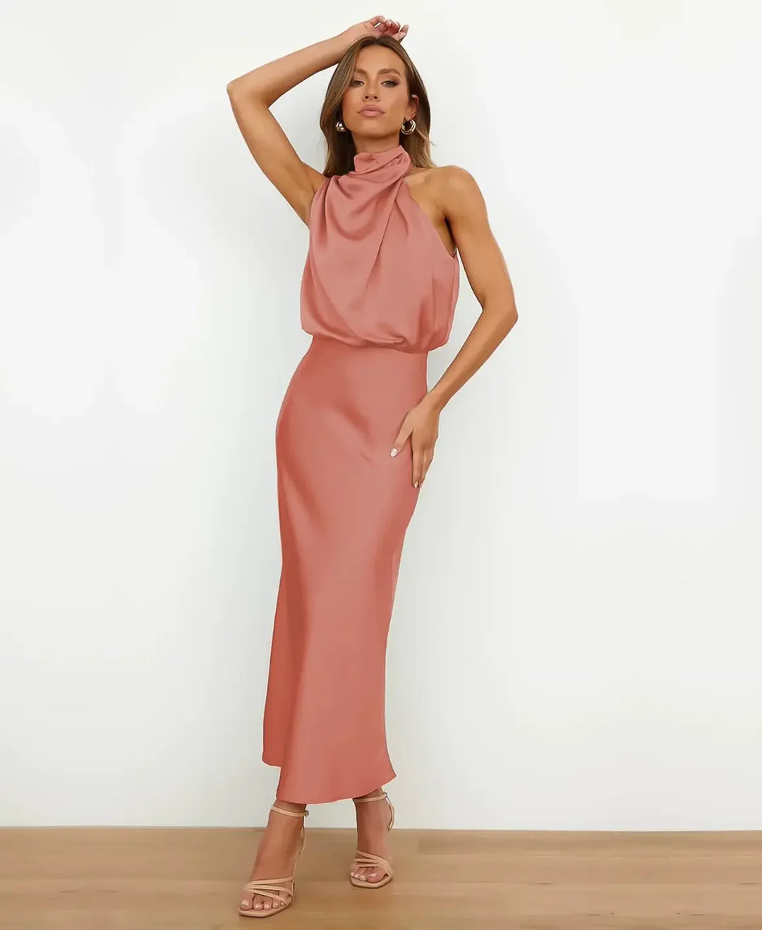 Women's Elegant Midi Dress | Cotton Blend, Sleeveless High Neck 7