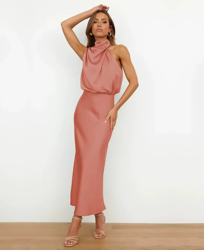 Women's Elegant Midi Dress | Cotton Blend, Sleeveless High Neck 7