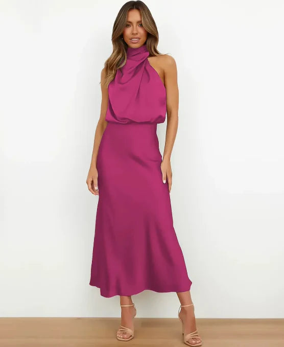 Women's Elegant Midi Dress | Cotton Blend, Sleeveless High Neck 9
