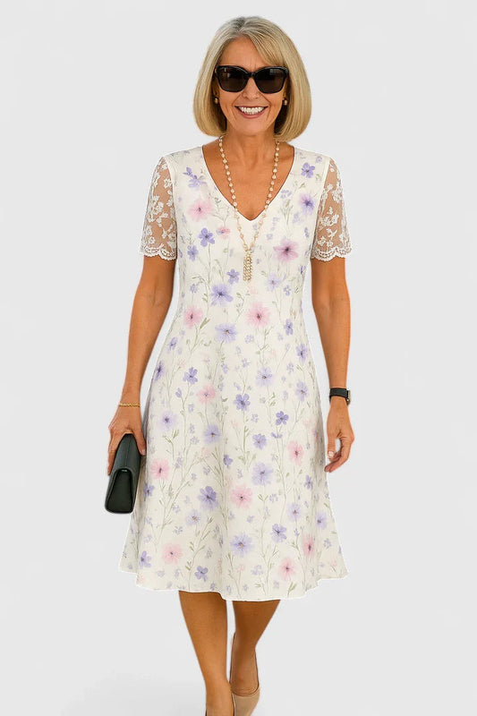 Women's Elegant Midi Dress | Lace Details, Knee-Length Summer Dress 0
