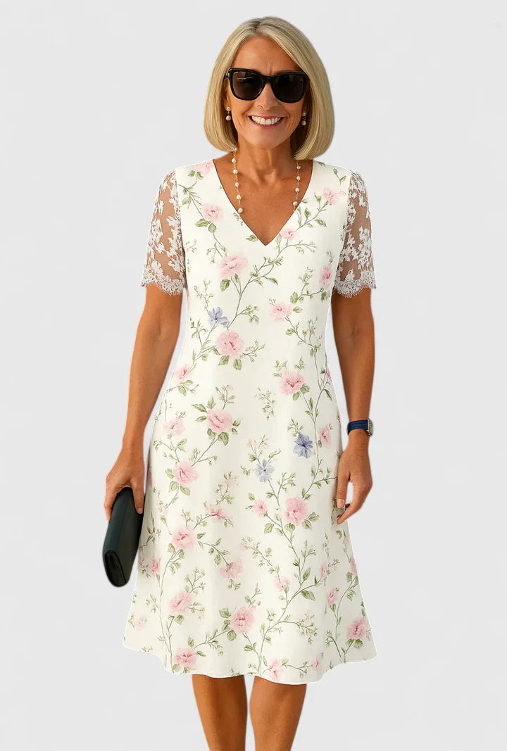Women's Elegant Midi Dress | Lace Details, Knee-Length Summer Dress 2