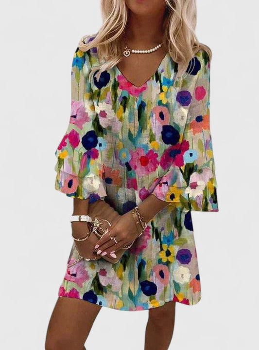 Women's Elegant Mini Dress | Floral Print, V-Neck 0