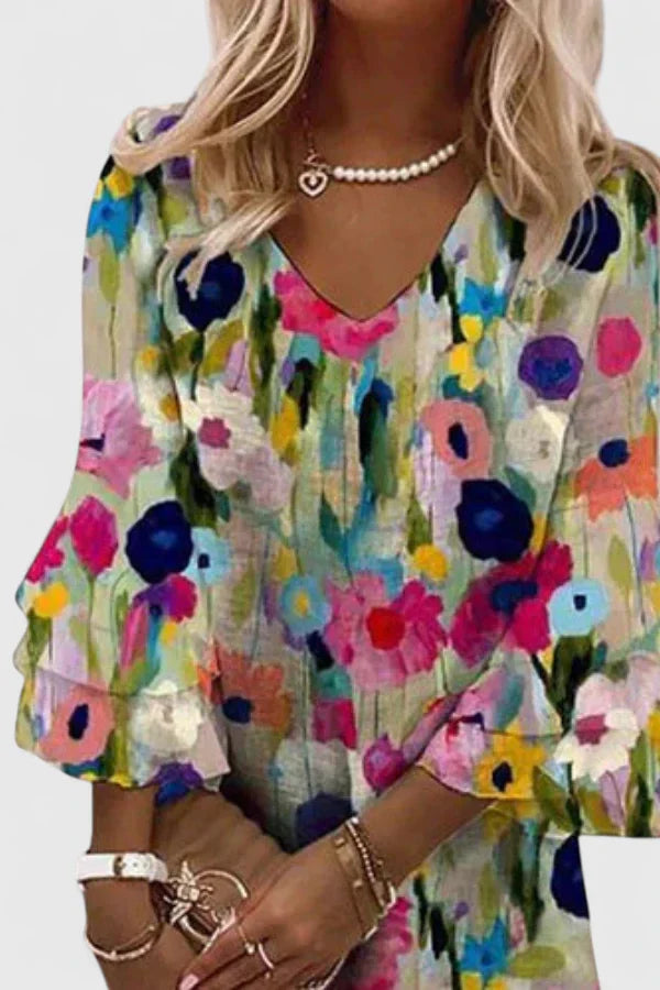 Women's Elegant Mini Dress | Floral Print, V-Neck 2