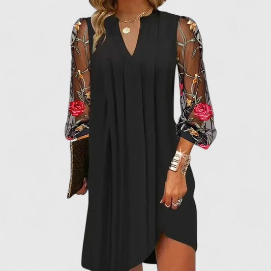 Women's Elegant Mini Dress | V-Neck, Sheer Sleeves, Cocktail Dress 0