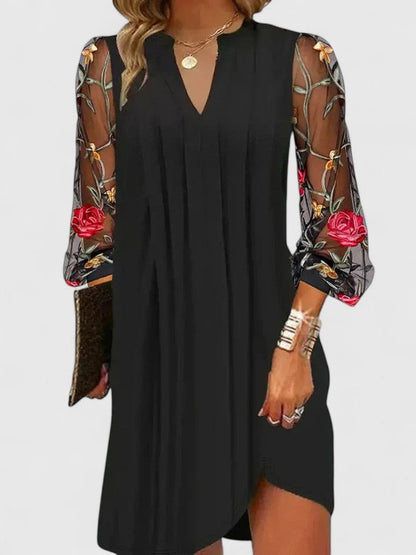 Women's Elegant Mini Dress | V-Neck, Sheer Sleeves, Cocktail Dress 1