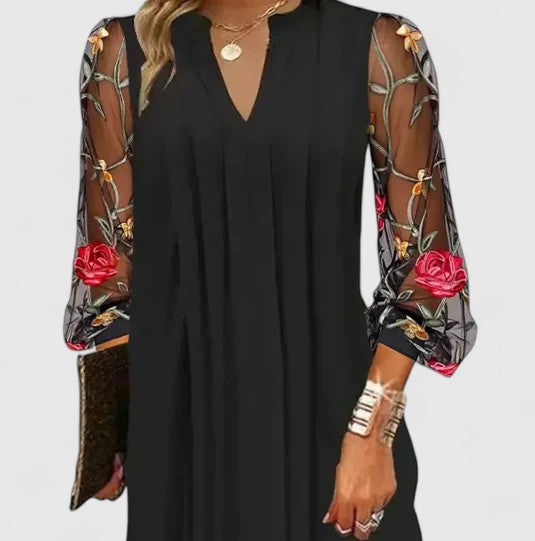 Women's Elegant Mini Dress | V-Neck, Sheer Sleeves, Cocktail Dress 3