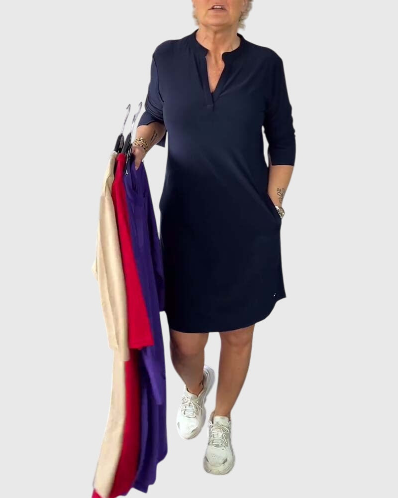 Women's Elegant Solid V-Neck Dress | Comfortable and Versatile 0
