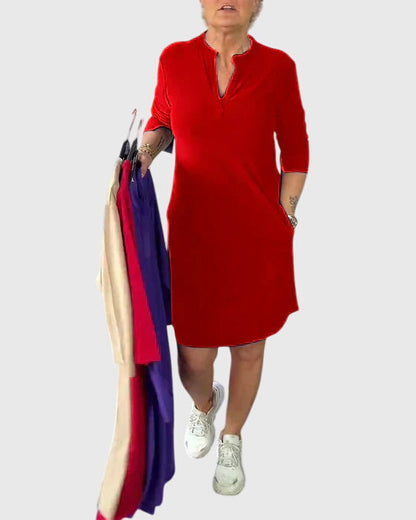 Women's Elegant Solid V-Neck Dress | Comfortable and Versatile 1