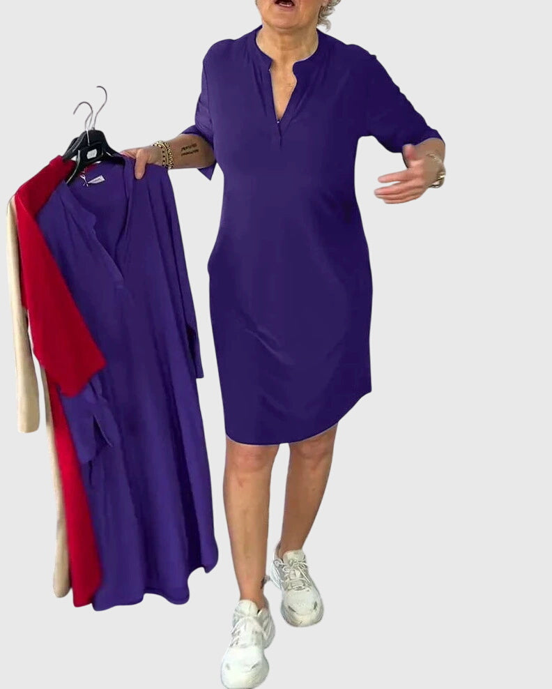 Women's Elegant Solid V-Neck Dress | Comfortable and Versatile 2