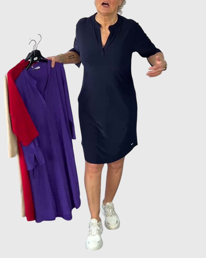 Women's Elegant Solid V-Neck Dress | Comfortable and Versatile 4