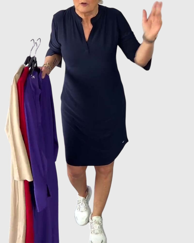 Women's Elegant Solid V-Neck Dress | Comfortable and Versatile 5