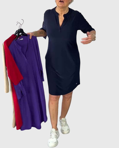 Women's Elegant Solid V-Neck Dress | Comfortable and Versatile 6