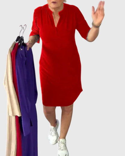 Women's Elegant Solid V-Neck Dress | Comfortable and Versatile 7